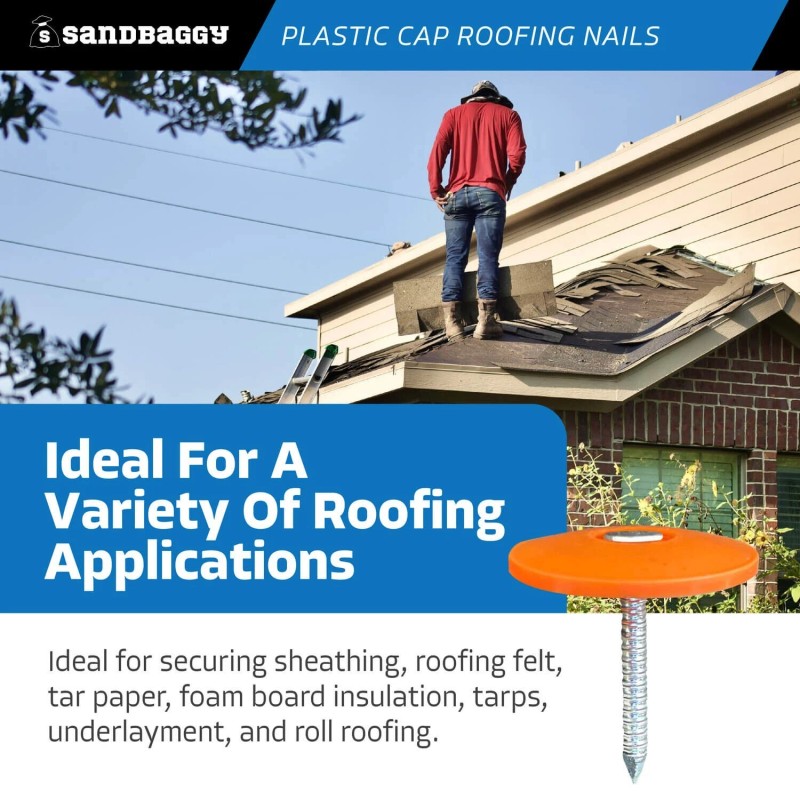 Sandbaggy 1" Plastic Cap Roofing Nails - Ring Shank, Electro