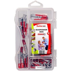 fischer DuoPower Box Mini, Dowel Box with 85 Pieces (30 Pieces 5 x 25, 35 Pieces 6 x 30, 20 Pieces 8 x 40), Universal Dowels, Practical Dowel Box for DIY & Professionals