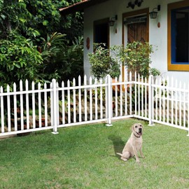 ECOOPTS 1 Set 34.6" Hx84 W Vinyl Picket Fence Panels White Decorative Fence for Porch Yard Garden Patio Walkways Pool (20 Pickets, Scalloped)