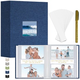 Vienrose Linen Cover Photo Album 4 × 6 Memory Book 280 Photos with Front Window Writing Space with 70 Notes 10.24 x 7.48 Inch 140 Pockets, Perfect for Weddings Anniversaries and Birthdays Navy Blue