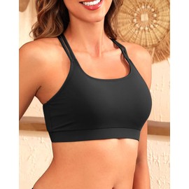 Black Women Sports Bra Bikini Top - Scoop Neck Swimsuit Top Criss Cross Back Bathing Suit Top Spaghetti Straps Swim Top 2025 M