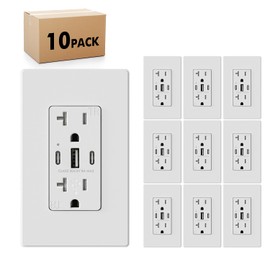 Micmi USB C Wall Outlet, 40W 8.0 Amp 3-Port USB C Outlet 20A Tamper Resistant Receptacle with Dual Type C & A Ports, ETL Listed, Wall Plate Included, Matte White 10 Pack