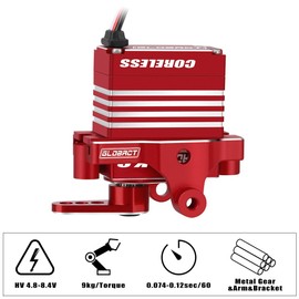GLOBACT 9kg Metal Servo for TRX4M with Servo Arm High Torque Digital Servo Coreless Motor Servo HV 4.8V-8.4V for 1/18 RC Crawler Servo Upgrade (Red)