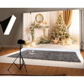 CSFOTO 10x7ft Christmas Fireplace Backdrop Indoor Christmas Theme Shooting Props Christmas Tree Flower Branches Photography Background New Year Family Christmas Party Decoration Banner