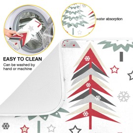 Kcldeci Christmas Cartoon Trees Dish Drying Mat for Kitchen Counter - Foldable Absorbent Drainer Farmhouse Mats Pad Rack for Counter 16x18