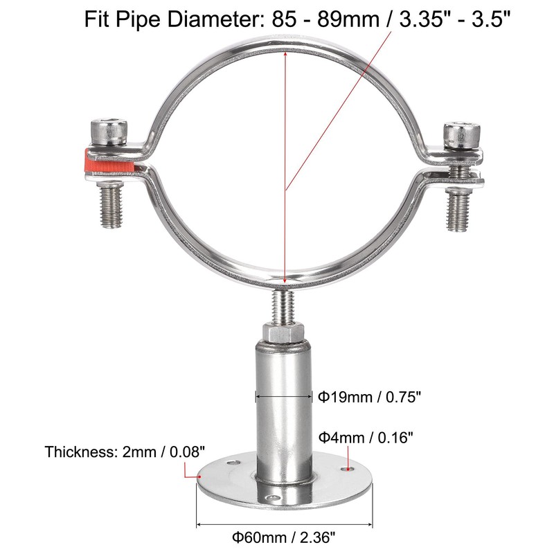 sourcing map Wall Mount Ceiling Mount Pipe Support, 304 Stainless
