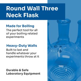 Goldleaf Scientific Lab Glassware Round Bottom Heavy Wall Three Neck Flask with 24/40 Joints - 2000 ml Capacity