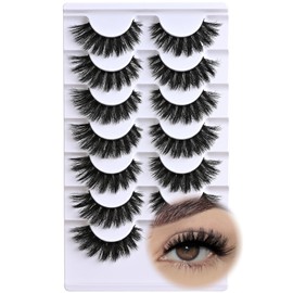 APCYUST Lashes Wispy False Eyelashes Volume Cat Eye Strip Lash Natural Look Fluffy Fake Mink Lashes Strips 7 Pair Cateye Eyelash Demi Wispies Natural Eye Lashes Pack Short Full Pestañas Postizas Set