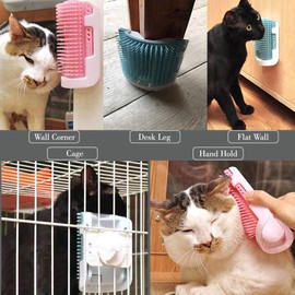 iHOO Cat Self Groomer Wall Corner Massage Comb Grooming Brush Soft Rubber Bristles Kitten Massager Tool Fit for Flat Wall Corner Cage and Hand Hold,Blue