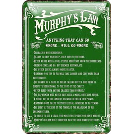 Murphy's Law Metal Sign 'Anything That Can Go Wrong.. Will Go Wrong', Green Colour