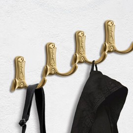 ZSDAJUJU 10 Pack Coat Hooks Wall Hooks for Hanging, Heavy Duty Double Prong Hook Wall Mounted for Double Hooks Utility Black Hooks for Coat, Scarf, Bag, Towel, Key, Cap, Cup, Hat (Die-cast Copper)