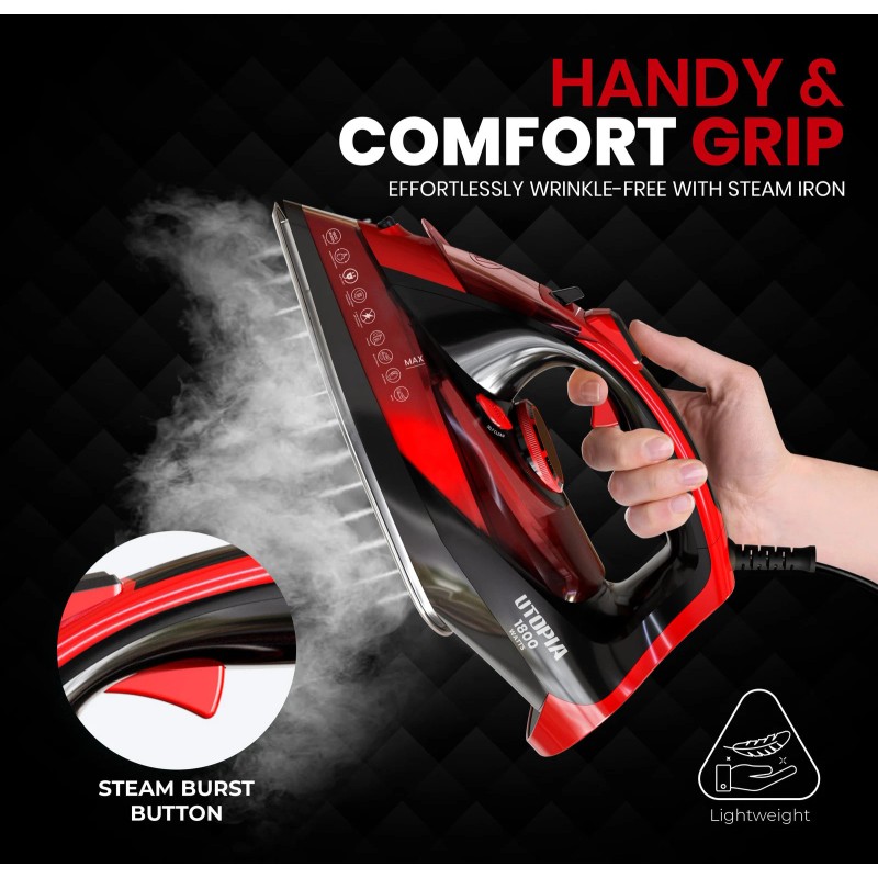 Utopia Home Steam Iron for Clothes - Non-Stick Soleplate -