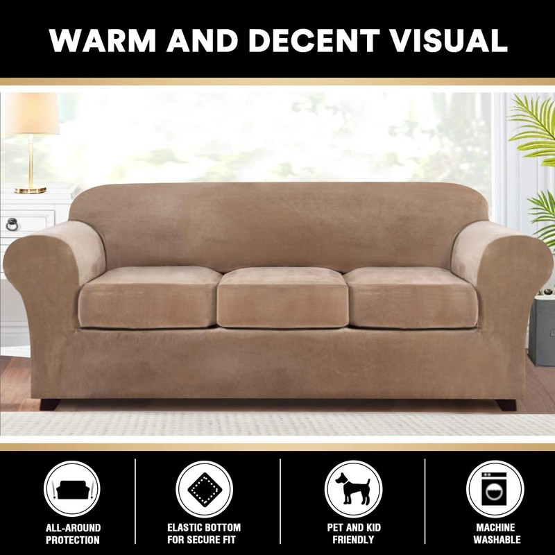 PrinceDeco Velvet Couch Covers for Sofa Soft 4 Pieces Couch
