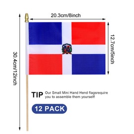 HSQCEZ 12Pcs Small Dominican Republic Flags on Wooden Stick Mini Dominican Flag Hand Held Flag Decorations,5x8 Inch
