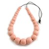 Avalaya Chunky Pastel Pink Graduated Wood Bead Black Cord Necklace