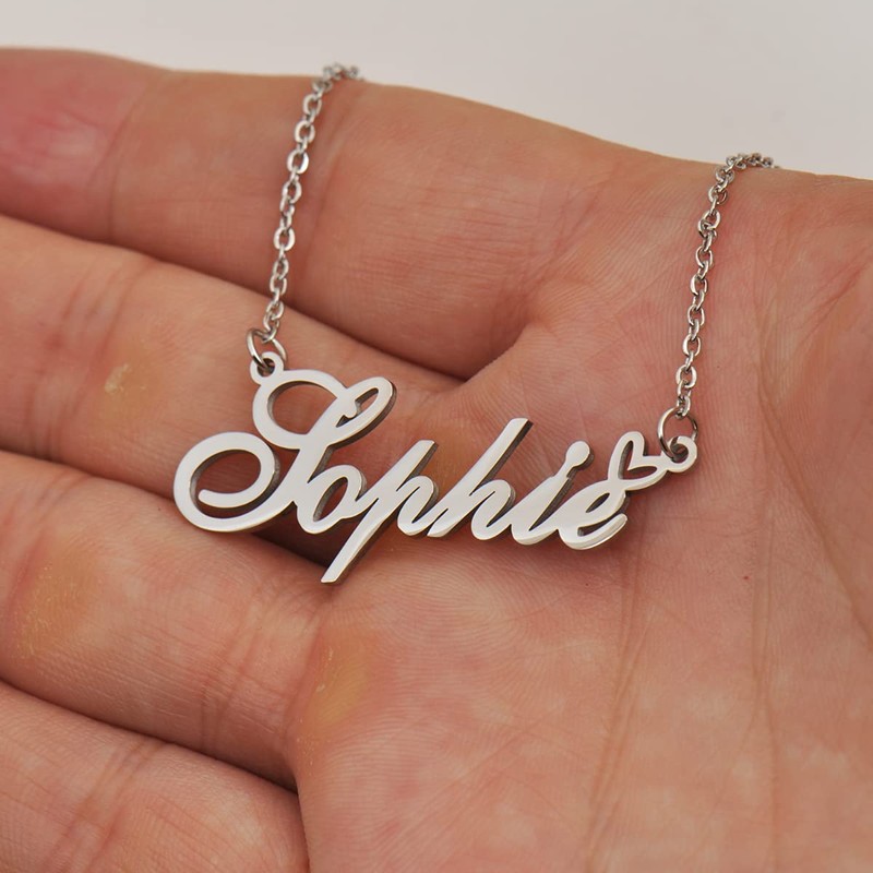 HUAN XUN Customized Luna Name Necklace Silver Personlized Stainless Steeel