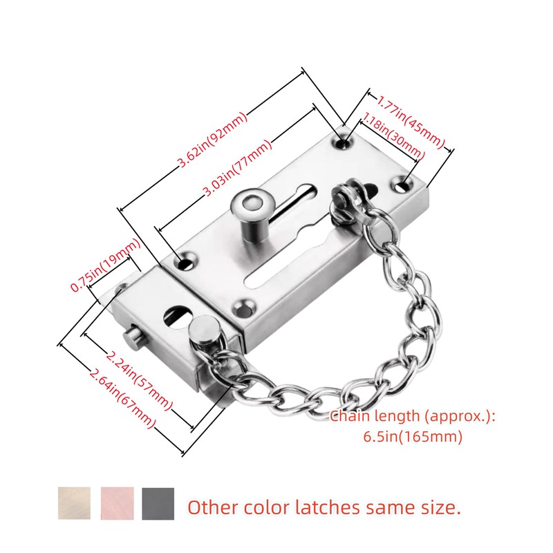 Stainless Steel Anti-hotlink Latch, Sliding Bolt Latch with Chain, Household