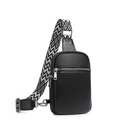 DIOMO Anti Theft Small Sling Bag for Women Cross Body Bag Trendy, RFID Fanny Packs Vegan Leather for Women Travel Belt Purse (1-Black Silver Zipper)