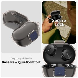 [Secure Lock] for Bose New QuietComfort Earbuds Case, Soft Clear TPU Shockproof Protective Case Cover for Bose New QuietComfort Accessories with Cleaning Kit & Keychain & Lanyard (Clear Grey)