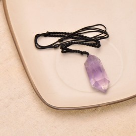2 Inches Large Healing Crystal Necklace Purple Amethyst Pendant with Adjustable Cord