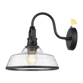 kudos Dusk to Dawn Outdoor Wall Sconce, Exterior Garage Light Fixtures, Farmhouse Waterproof Outdoor Gooseneck Barn Light Motion Sensor, Seeded Glass 1 Pack, KDOWL05-BK-S-LC