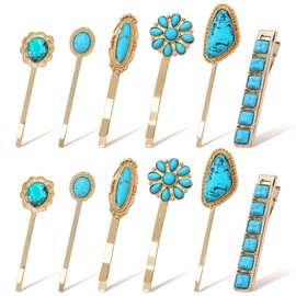Dizila 12 Pieces/6 Pairs Vintage Artificial Green Turquoise Hair Clips Barrettes Bobby Pins Hair Accessories for Women Girls Teens Kids