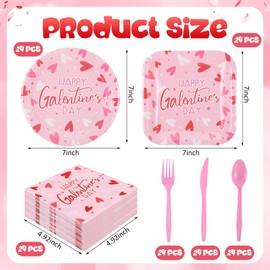 Havawish 168 Pcs Galentines Day Paper Plates Napkins Cups Plastic Knives Forks and Spoons Set Pink Heart Disposable Dinnerware for Women Girls Galentines Party Supplies, Serve 24 Guests