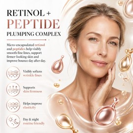 Retinol Serum for Face & Peptides Serum Anti Aging - Capsules Retinol Face Serum Set - Brightening Night Serum for Mature Women - Nourish Dry Skin, Lift & Firm Skin, for Day & Night (90pcs）