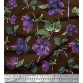 Soimoi Brown Velvet Fabric Leaves & Flower Floral Decor Fabric Printed Yard 58 Inch Wide