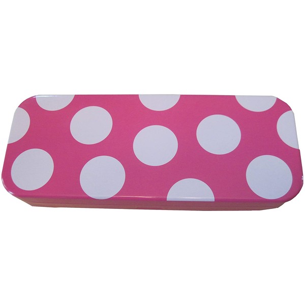 StuffIncase Single Mini Pencil Box, Pink with white polka dots. Use as Pencil, Makeup, Jewelry, Gift, Candy, Favor or Birthday Gift Box.