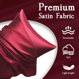 LIFCOM Satin Pillowcase for Hair and Skin,Body Burgundy 20x54 Inches Set of 1，Similar to Silk,Silky Feel Satin Pillow Cover 1 Pack with Envelope Closure(20"×54", Burgundy)