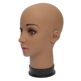Bald Mannequin Head Brown Female Professional Cosmetology for Wig Making, Display wigs, eyeglasses, hairs with T pins - Size: 21"