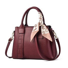 NICOLE & DORIS Women's Handbag Modern Shoulder Bags PU Leather Handbag Elegant Women Shoulder Bag Satchel Handbag Shopper Tote Bag with Silk Cloth, Burgundy