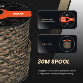 Abma Cord Paracord 4mm 30m 100% Nylon Rope 9 Strands Type III Parachute Cord for DIY, Camping, Survival, Outdoor - Max. 280kg - Tactical Camo