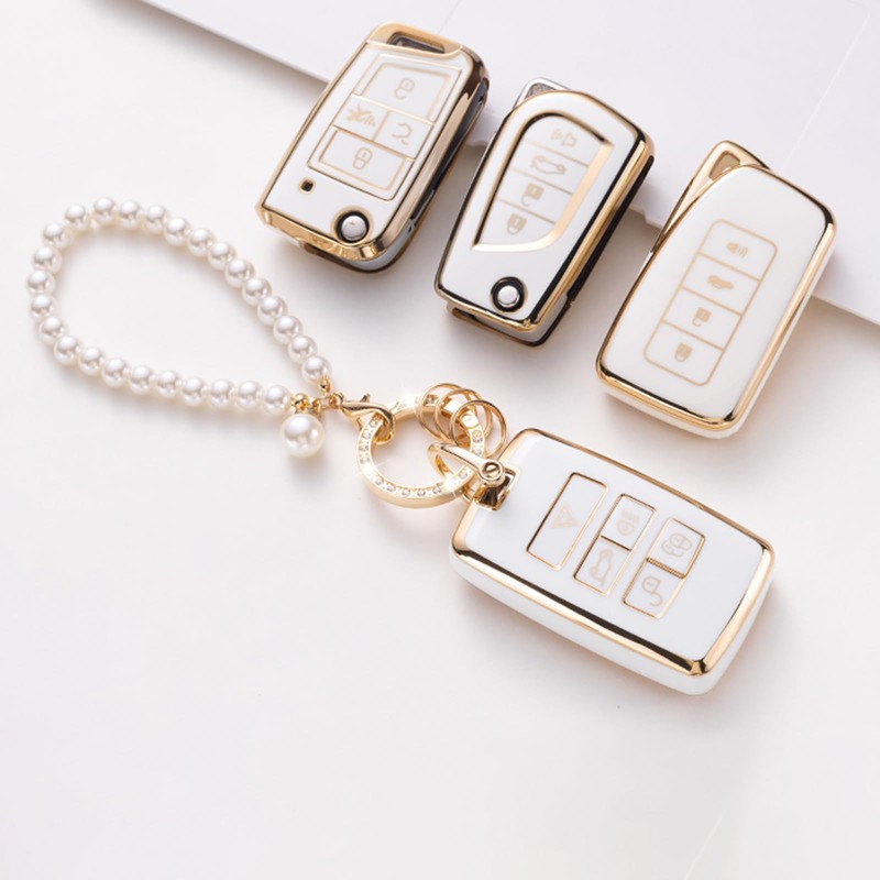 CARFRULTER for Lexus Key Fob Cover with Pearl Car Keychain,