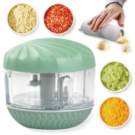 BRIDZON, Portable Hand-Powered Garlic Mincer, Mini Manual Food Chopper for Small Kitchen, Multi-Use Onion Cutter for Garlic, Vegetables Ingredients, Ginger, Fruits, Set with Peeler (Mint Green)