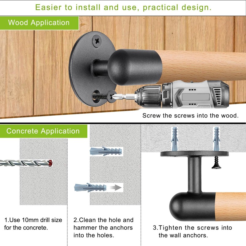 SELEWARE 34 Inch Wood Handrail Indoor Stair Handrail Drywall Mount