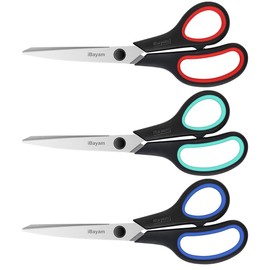 iBayam 3-Pack 8" Heavy Duty Scissors with Ultra Sharp Blades and Comfort Grip Handles - For Office, Home, School, Sewing, and Crafts
