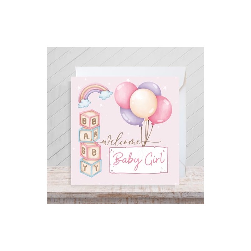 Second Ave Baby Girl Newborn Welcome Congratulations Square Card