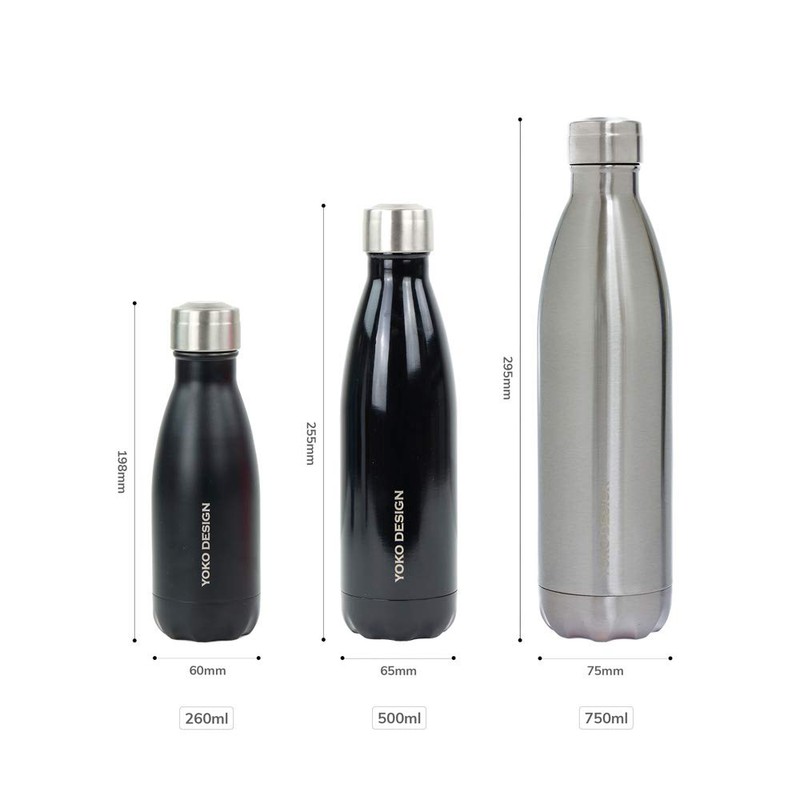 YOKO DESIGN 1336 Double-Walled Thermos Flask, Stainless Steel, Black, 19.8
