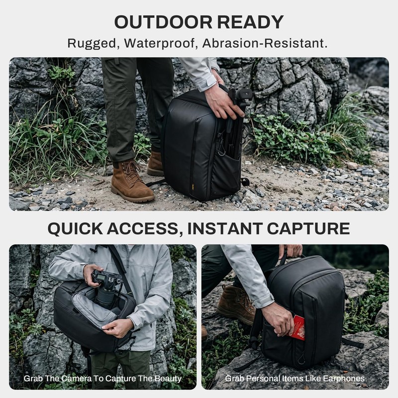 RaLeno Camera Backpack Bag, 22L+5L (Expandable Compartment) Waterproof Camera Case