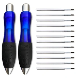lyforx 14pcs Big Fat Pens Aids Writing For Tremor, Arthritis, Parkinson, Handicap, Carpal Tunnel Large Wide Grip Pens Blue (2 Pens + 6 Black Refills + 6 Blue Refills)