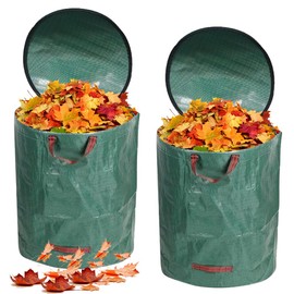 2 x 120 L Garden Bags with Lid, Wapasezyar Garden Waste Bag, Leaf Bags, Garden Bags for Garden Waste, Green Cut Bags, Foldable, Reusable Grass Bag for Grass, Leaves, Hedges, Garden Waste (120 Litres)