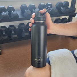 AXiOFiT Vacuum Insulated Water Bottle Sipper Stainless Steel with Sipper Sprout for Cycling Adventure Trekking Hiking Traveling for Coffee Iced Tea & Hot Drinks – 40 Oz