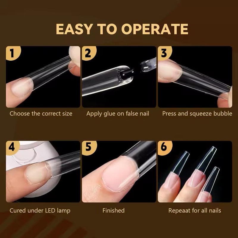 50pcs/box Transparent Seamless Fake Nail Soft Full Cover Trapezoidal Oval