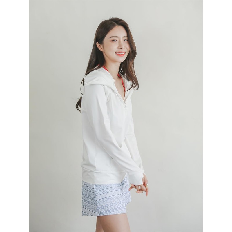 [KOUKOUCOCO] UVラッシュガード ハイネック帽子舌付きUVカットラッシュガード (JP, アルファベット, L, ホワイト)