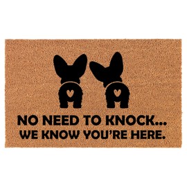 Welcome Doormat Coco Coir Door Mat Gift No Need to Knock We Know You are Here 2 Corgis Multiple Corgis Corgi Dog (30" x 18")