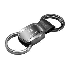 Au-Tomotive Gold, INC. Honda Civic Black Chrome Metal with Genuine Leather Accent Key Chain