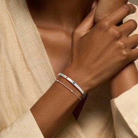 HABIKIP Silver Bracelets for Women Trendy, Dainty Sterling Silver CZ Bangle Bracelets Set Colorful Adjustable Cuff Bangle Cute Satellite Chain Bracelet Waterproof Jewelry Gifts for Women