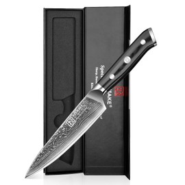 KEEMAKE Damascus Kitchen Utility Knife - 5 Inch Extra Sharp Multipurpose Kitchen Knife with 67-layer Damascus Steel VG-10 Blade and Ergonomic G10 Glass Fiber Handle